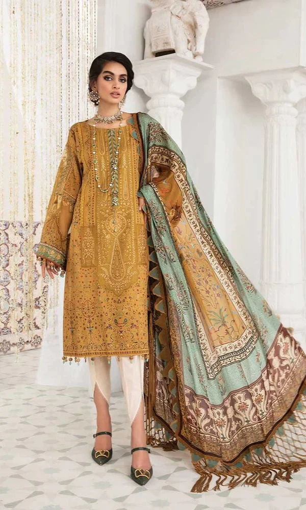 Maria.B – 3PC Linen Shirt With Linen Printed Duppata price in Pakistan