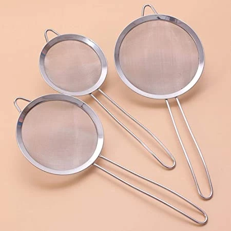 3 piece set Stainless steel wire fine mesh oil strainer flour colander sieve sieve cake baking tools kitchen accessories price in Pakistan