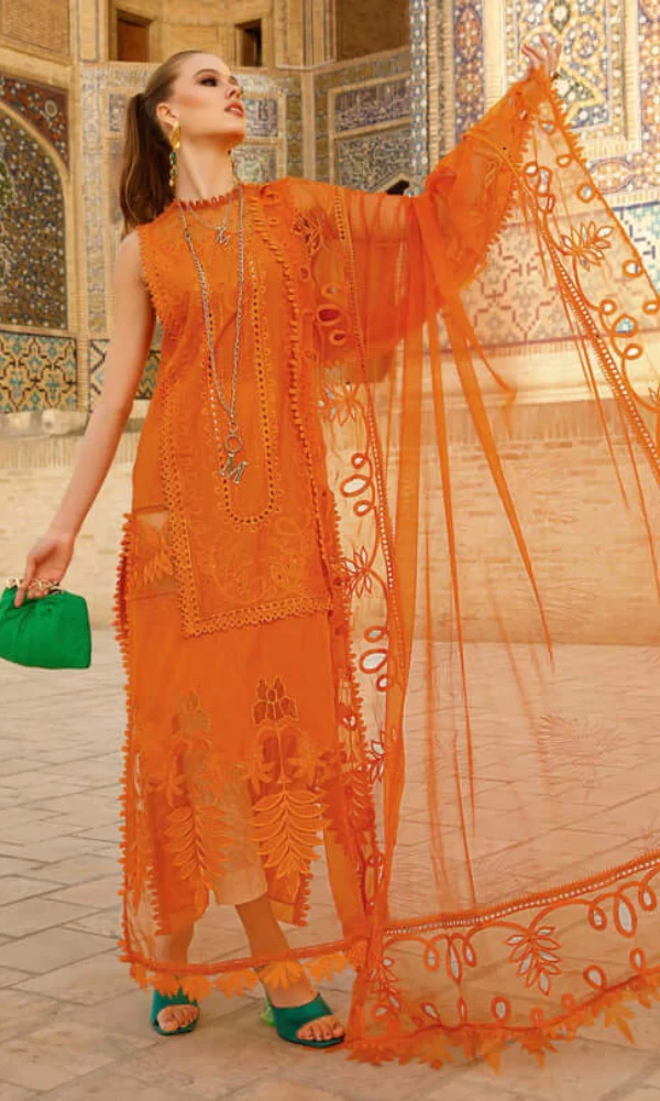 Maria.b 3-PC Lawn Chikankari Heavy Embroidered Shirt With Embroidered Organza Dupatta price in Pakistan