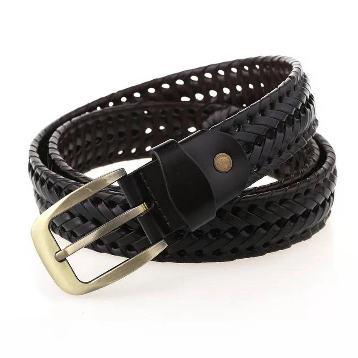 High Quality New Trendy Woven Leather Metal Buckle Belt For Men-Black price in Pakistan