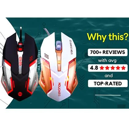 Gaming mouse rgb wired side buttons – 3200 dpi professional gaming mouse with 7 led lights – Usb wired for pc, laptop, pubg, mobile, minecraft free fire clicking – Funbug – Black & White price in Pakistan