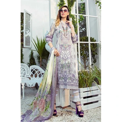 3PC Lawn Neckline Embroidered Shirt with Printed Chiffon Dupatta (D) price in Pakistan