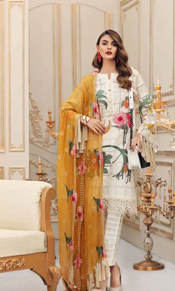 Charizma – 3pc Linen Embroidered Shirt With Embroidered Bamber Chiffon price in Pakistan