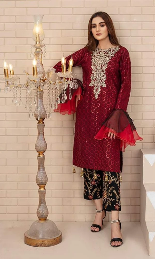 Baroque- 2PC Lawn Heavy Embroidered Shirt With Embroidered Trouser price in Pakistan