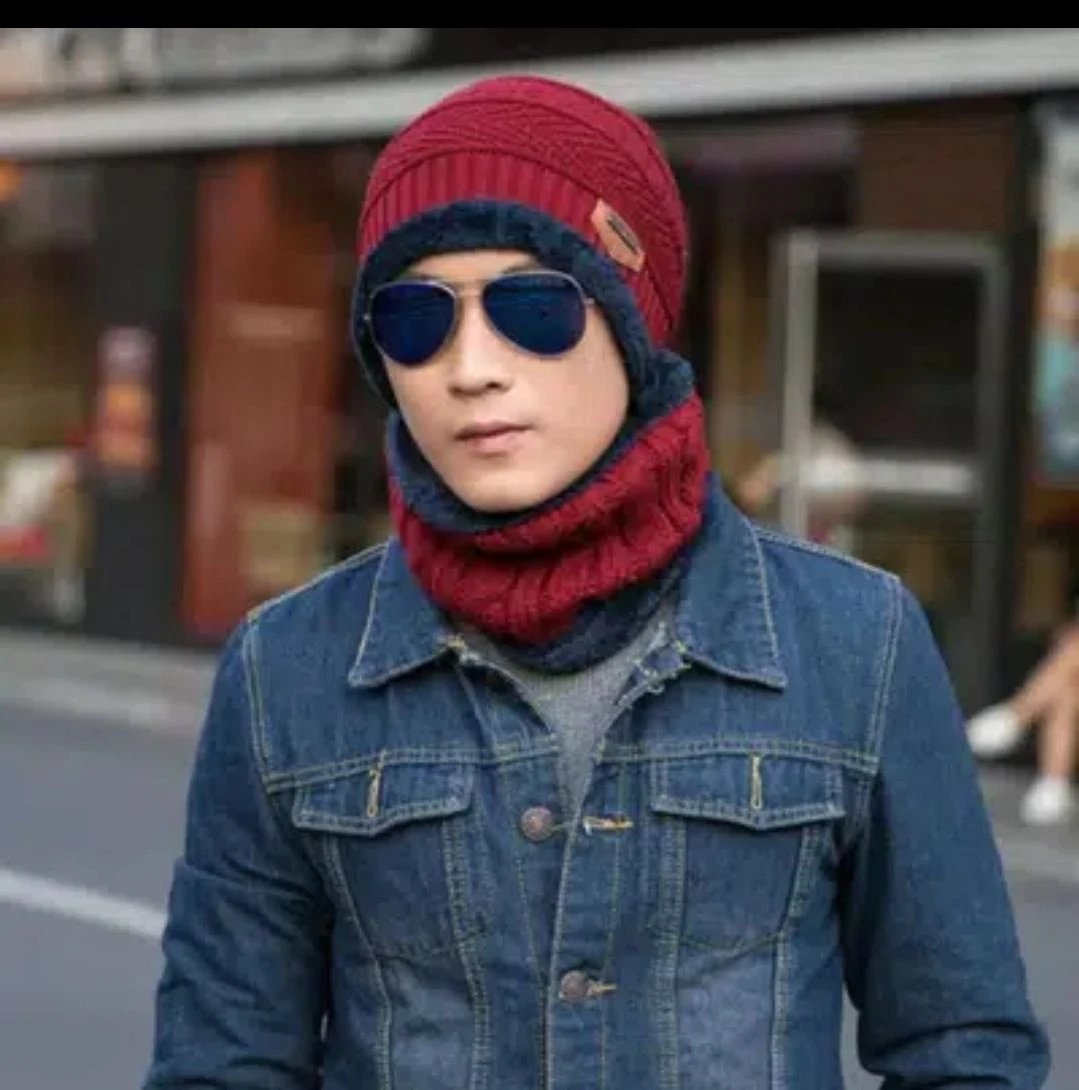 New Stylish Cotton Beanie Full Set-2 Piece Cap + Neck WarmerHat & WarmerTopi Hat Cap Neck Warmer price in Pakistan