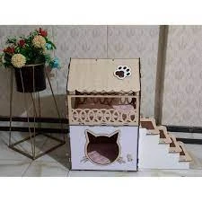 Wooden Cat house – Cat house pine-walnut model price in Pakistan