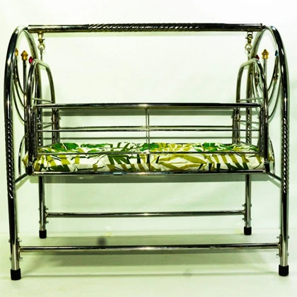 Born Baby Folding Swinging Metal Chrome with Dolly Frame Cradle with Free Soft Mattress  Juhla with Dolly Frame Cradle with Free Soft Mattres price in Pakistan