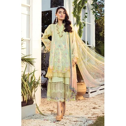 3PC Lawn Neckline Embroidered Shirt with Printed Chiffon Dupatta (D) price in Pakistan