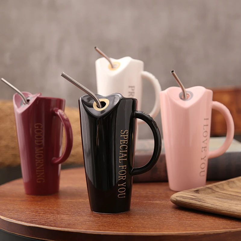 New Ceramic Mug With Stainless Steel Straw Coffee Mug Porcelain Tea Milk Cups price in Pakistan