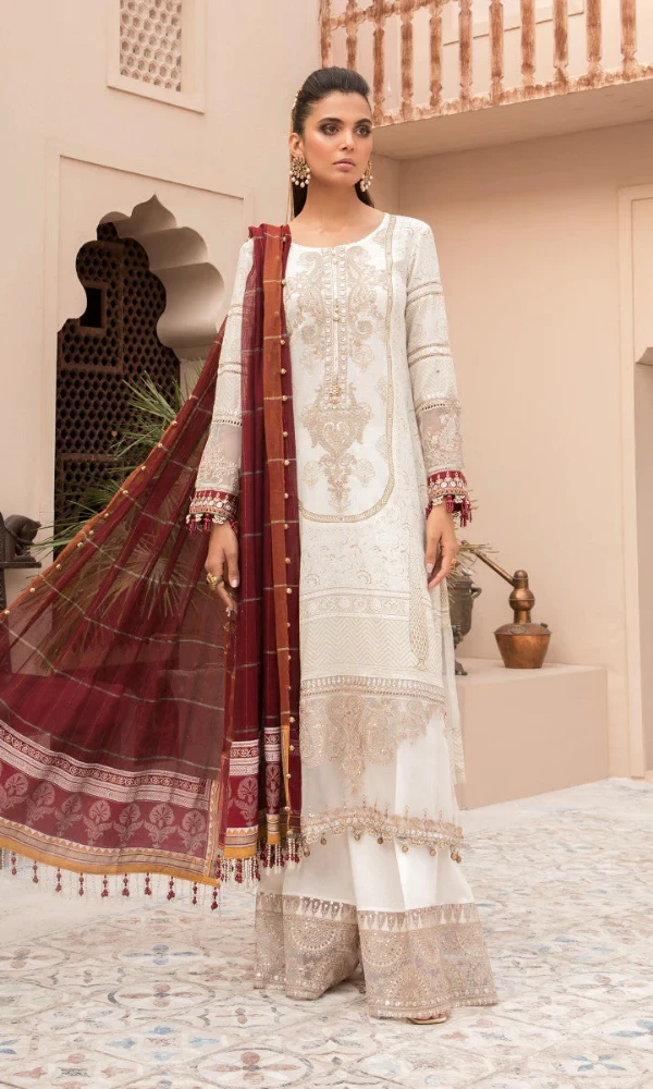 Maria.b – 3PC Embroidered Printed Shirt With Printed Chiffon Dupatta price in Pakistan
