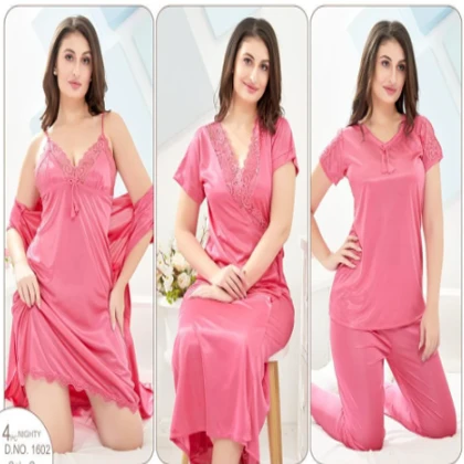 Silky Nights 4-Pieces Bridal Nightwear With Lace Work For Girls & Women – Pink price in Pakistan
