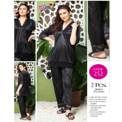 Tee Dot Shirt & Pajama Viscose 2-Pieces Nightwear For Girls & Women – Black price in Pakistan