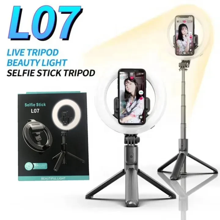 L07 Foldable Mobile Phone LED Ring Light Selfie Stick Tripod with Wireless Remote Shutter price in Pakistan