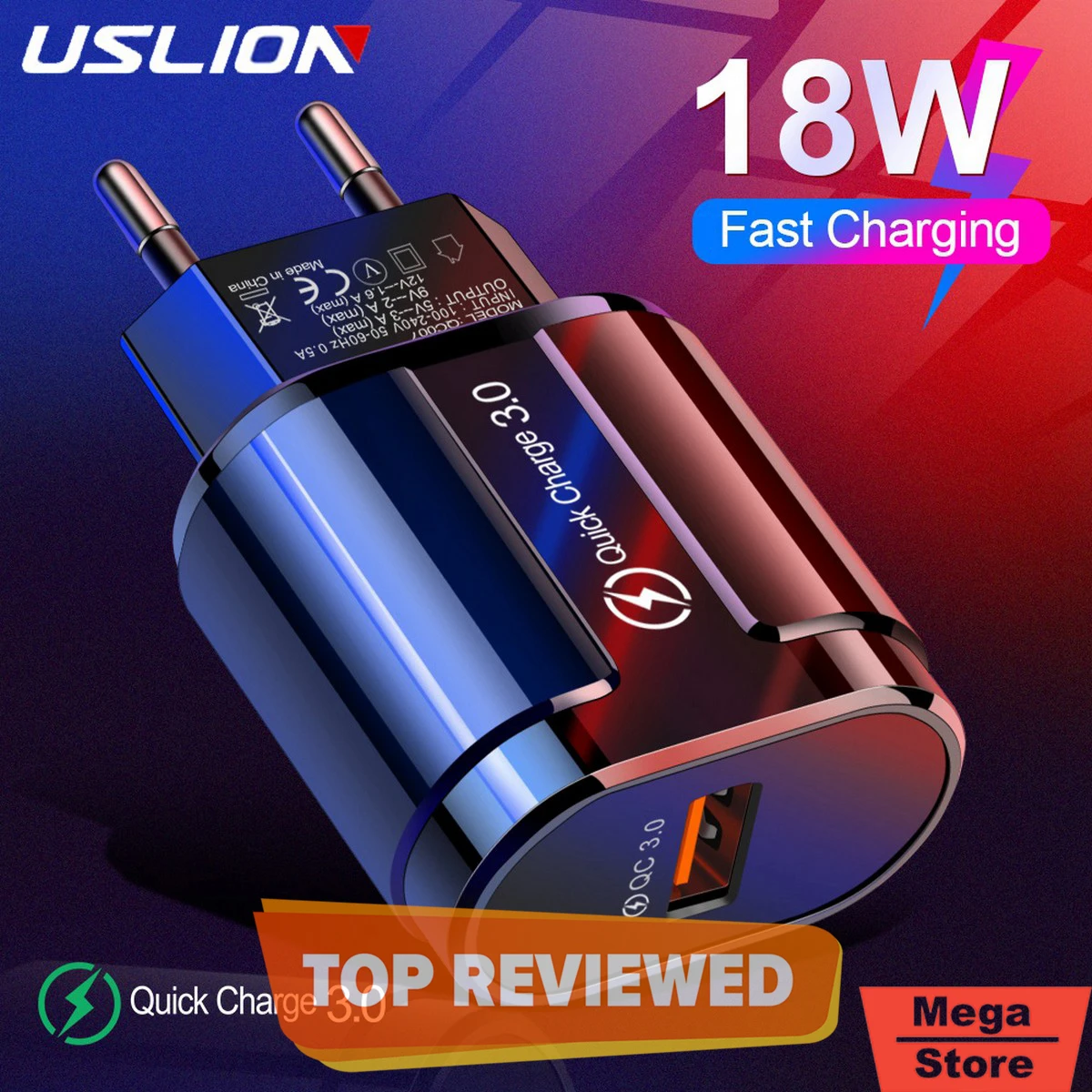 USLION Qualcomm QC 3.0 Fast Charger 3A 18W Quick Charge For All Brands price in Pakistan