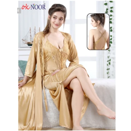 Ok Noor Bridal Indian Nighty 2 pieces Set – Golden – Grey price in Pakistan