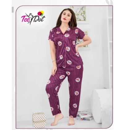Tee Dot Two Cherry Printed 2-Pieces Nightwear For Girls & Women – Purple price in Pakistan