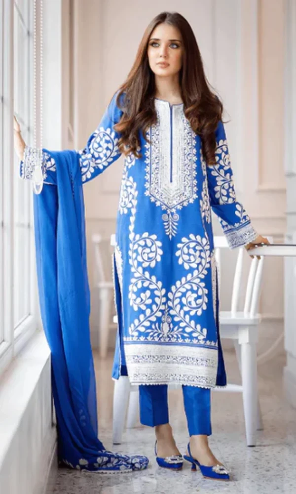Sanobar Azfar – 3PC Lawn Heavy Embroidered Shirt With Bamber Chiffon Embroidered Dupatta price in Pakistan