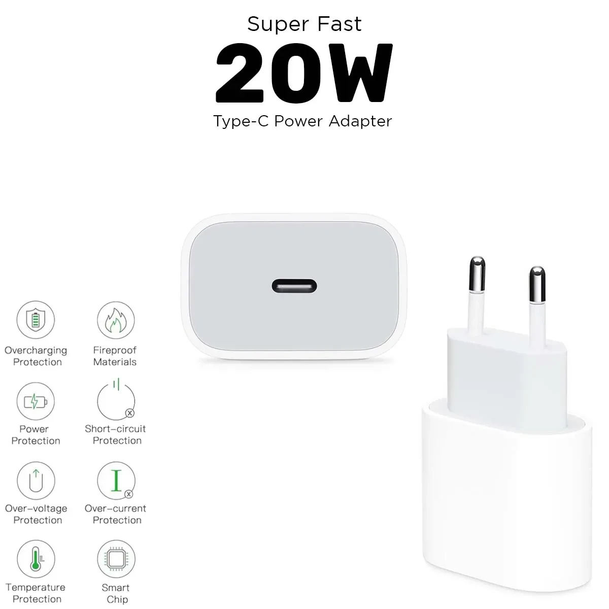 Fast Charger for iPhone 20W Power Adapter – 2 Pin Fast Charger price in Pakistan