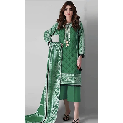 3Pc Lawn Neckline Embroidered with Printed Lawn Dupatta (D) price in Pakistan