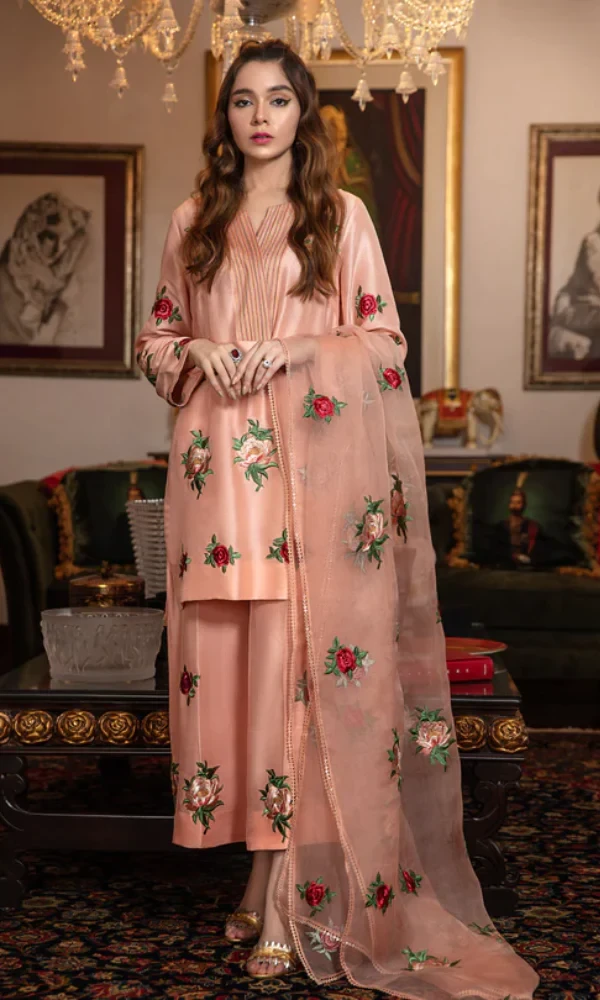 Bareeze-3PC Silk Heavy Embroidered Shirt With (D) price in Pakistan