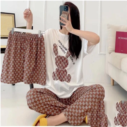 Girls Wear 3 in 1 Korean Loungewear Night Suit For Girls & Women price in Pakistan