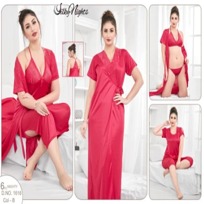 Silky Nights 6-Pieces Bridal Nightwear With Lace Work For Girls & Women – Dark Pink price in Pakistan