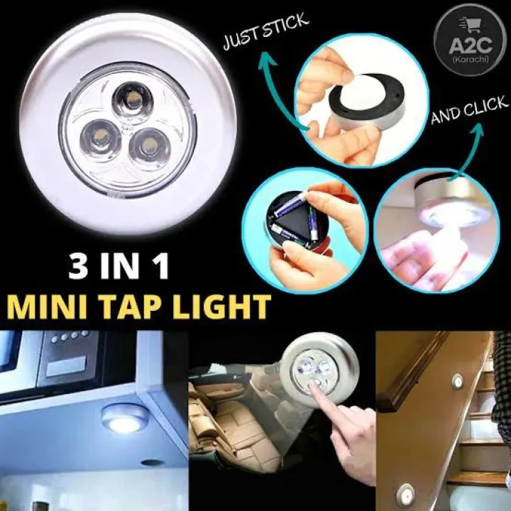 Mini LED Battery Powered Wireless Stick Tap Touch Lamp Stick-on Push Light Wall Staircase Rack Cabinet Kitchen Car ( Battery Not Included ) price in Pakistan