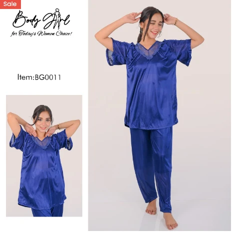 Body Girl 2 Pieces V-Neck Bridal Silk Nightwear For Girls & Women – Blue price in Pakistan