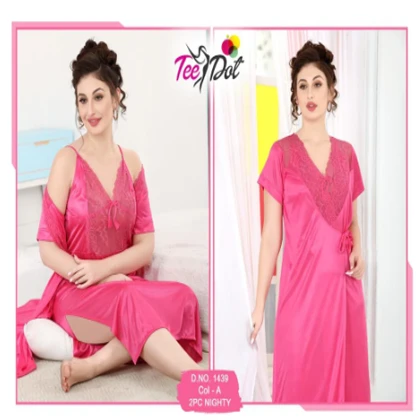 Tee Dot Silk 2-Pieces V-Neck Bridal Nightwear With Gown For Girls & Women – Baby Pink price in Pakistan