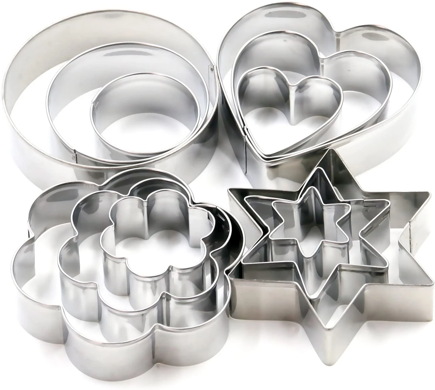 12pcsset Stainless Steel Cookie Cutter Biscuit DIY Mold Star Heart Round Flower Shape Cutter Baking Mould Tools price in Pakistan