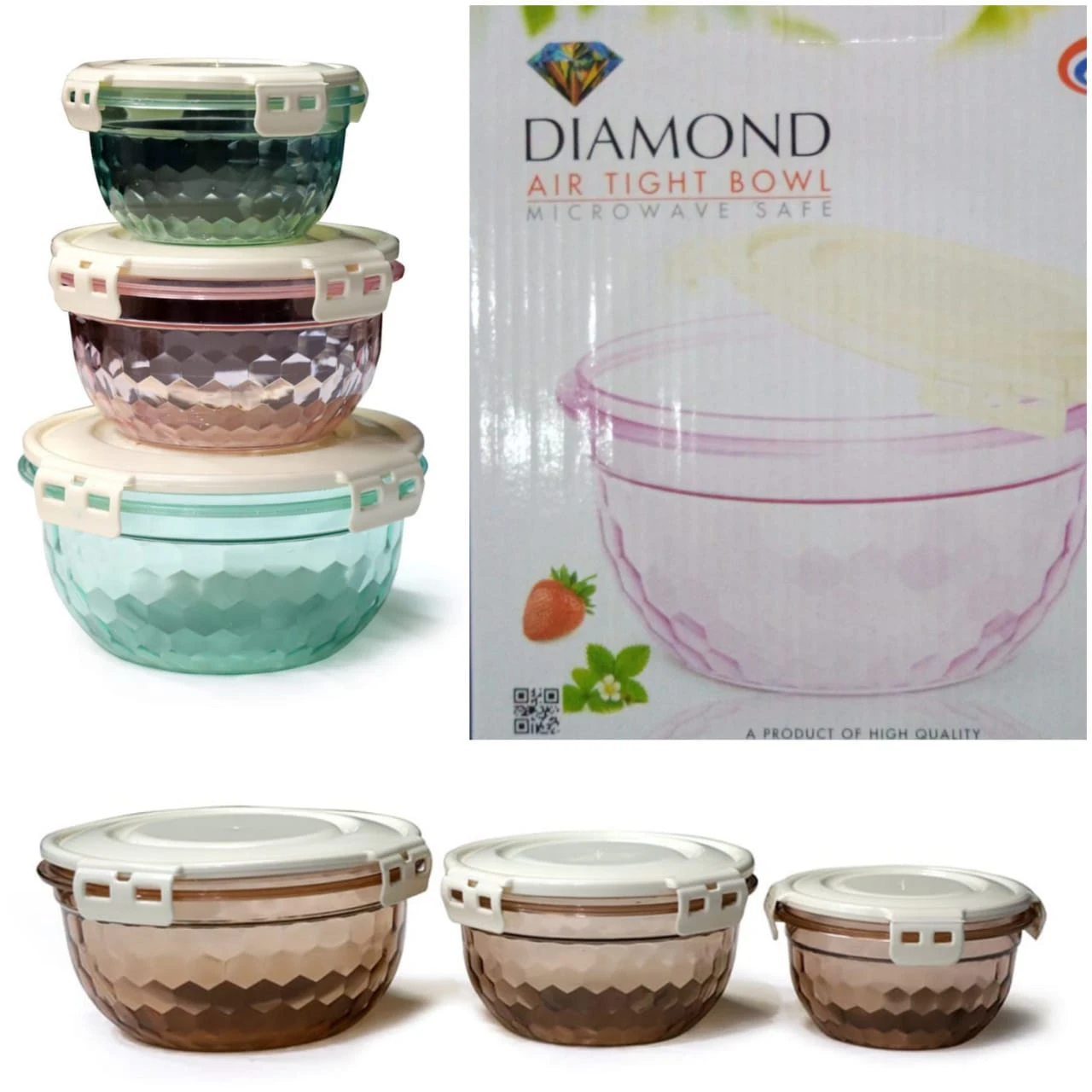 3PCS PLASTIC TRANSPARENT AIR-TIGHT BOWL SET price in Pakistan