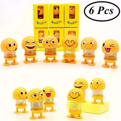 Pack Of 6 Small Emoji Spring Shank Head Doll Cute Stress Relief Toy Key Buckle Gift Car Decor price in Pakistan