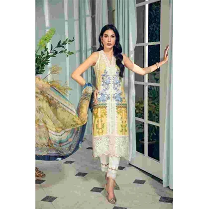 3PC Neck Embroidered Lawn Shirt With Chiffon Dupatta -BFLE723 (B) price in Pakistan