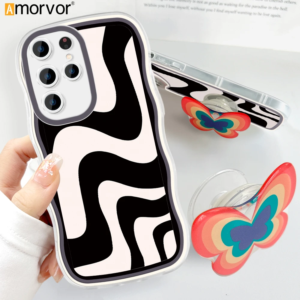 Samsung Galaxy S22 Ultra 5G Back Cover (With Free Holder) Multi-color Simple Soft Wavy Phone Case price in Pakistan