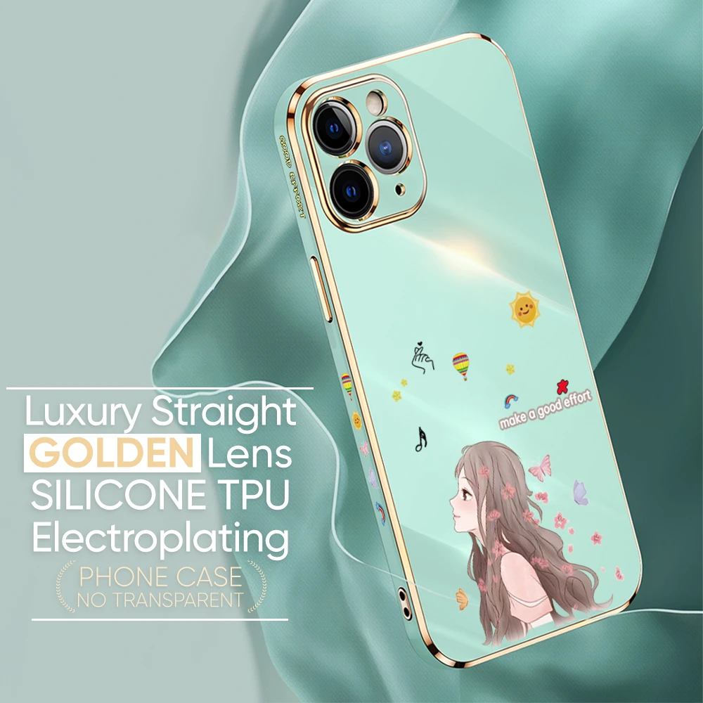 Realme 10 Back Cover Butterfly Girl Luxury 6D Plating Case Side Pattern Soft Silicone Square Mobile Phone Cases price in Pakistan
