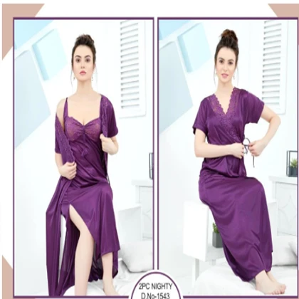 Tee Dot 2-pieces Bridal Nightwear With Lace For Girls & Women – Dark Purple price in Pakistan