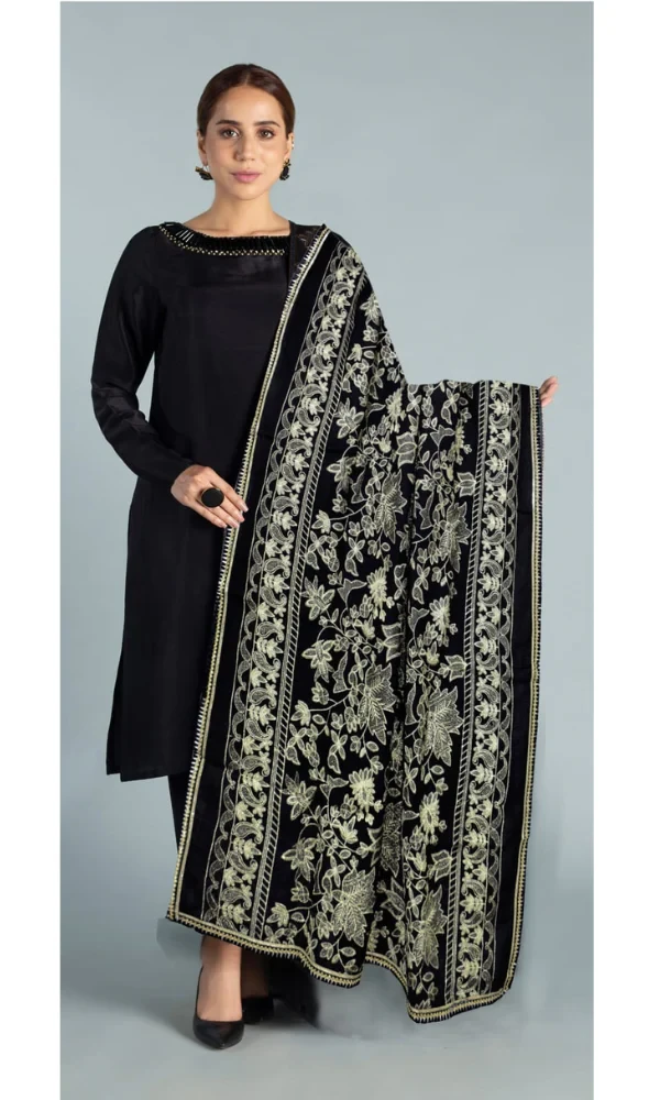 Bareezé Premium Karandi Jet Black Fully Embroidered Karandi Shawl price in Pakistan