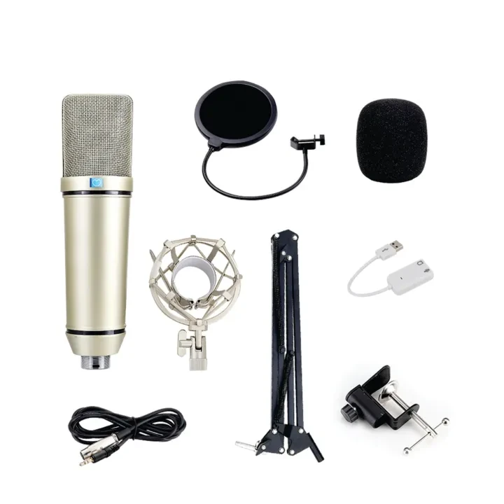 Bm800 Pro large Diaphragm Condenser Microphone – USB Sound Card – Bm 800 Microphone Silver price in Pakistan