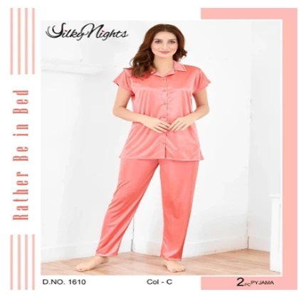 Silky Nights 2- Pieces Short Sleeves Silk Nightwear For Girls & Women – Baby Pink price in Pakistan