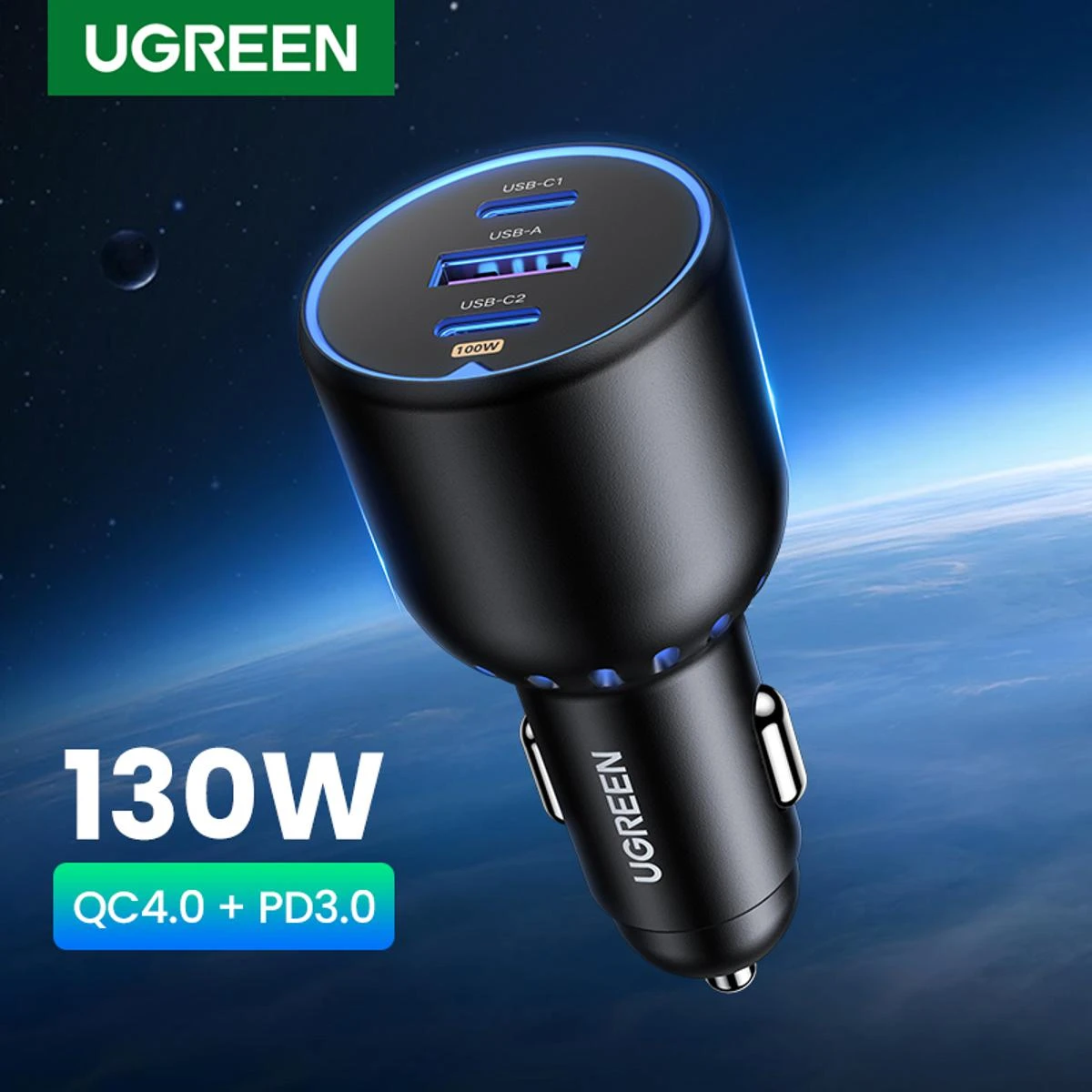 UGREEN 130W Car Charger Quick Charging PD3.0 Fast USB Type C Car Phone Charge For iPhone 13 12 Laptops Tabet price in Pakistan