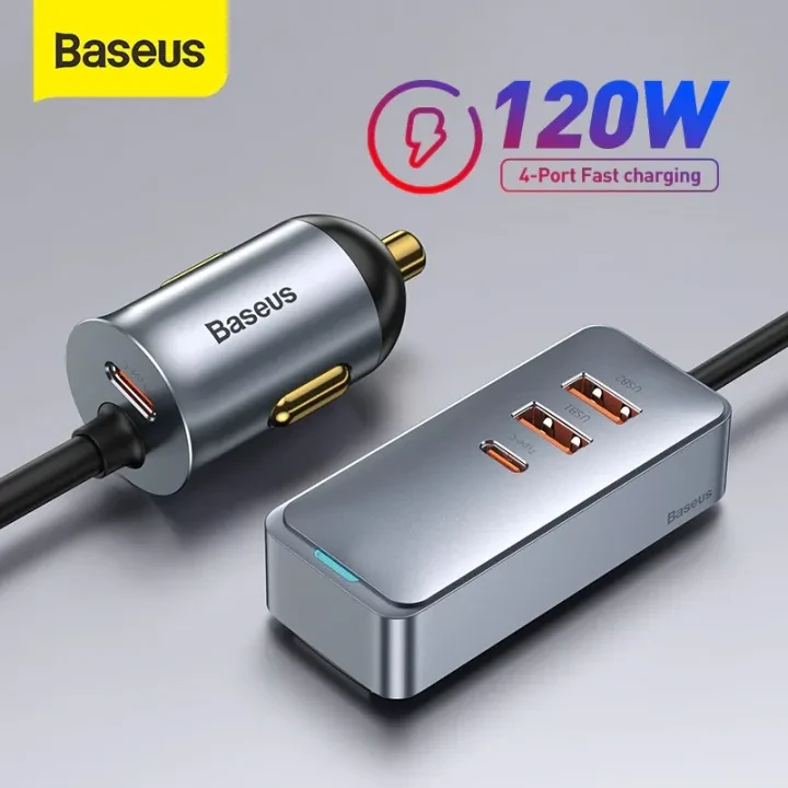 120W Car Charger, Original Baseus Multiport USB Car Adapter [QC3.0 & PD 3.0] 30Wx4 Ports Fast Car Charger price in Pakistan