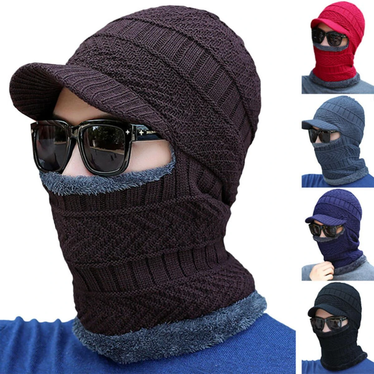 Men Ladies Knitted Visor Beanie Hat Winter Neck Warmer Balaclava Snow Ski Caps price in Pakistan