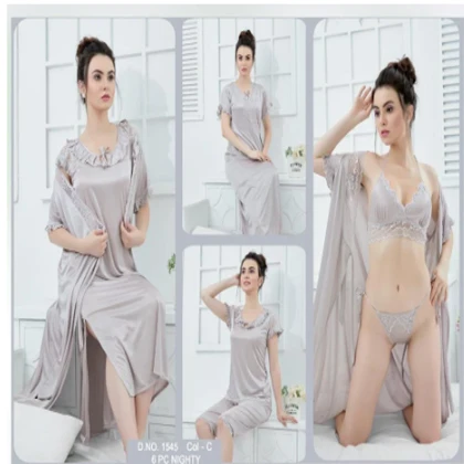 Tee Dot 6-pieces Bridal Nightwear With Bra & Panty For Girls & Women – Grey price in Pakistan