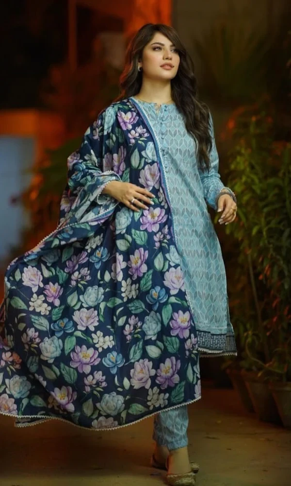 Neelam Munir – 3PC Lawn Printed Shirt with Printed Premium Organza Dupatta price in Pakistan