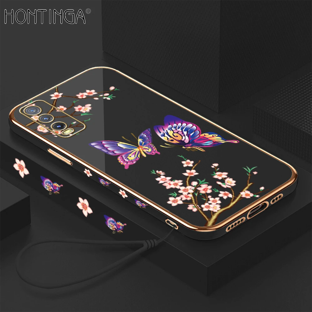 Vivo Y20 Y20i Y20S Y12S Y20 2021 Y20SG Y12A Back Cover With Lanyard Luxury 6D Plating Shiny Pretty butterfly Case price in Pakistan