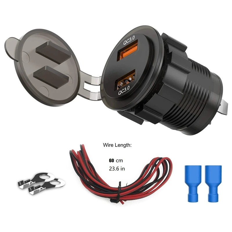 Dual QC3.0 USB Charger Socket, 36W Waterproof Quick Charge 3.0 Outlet Adapter for 12V24V Car Boat Marine Moto price in Pakistan