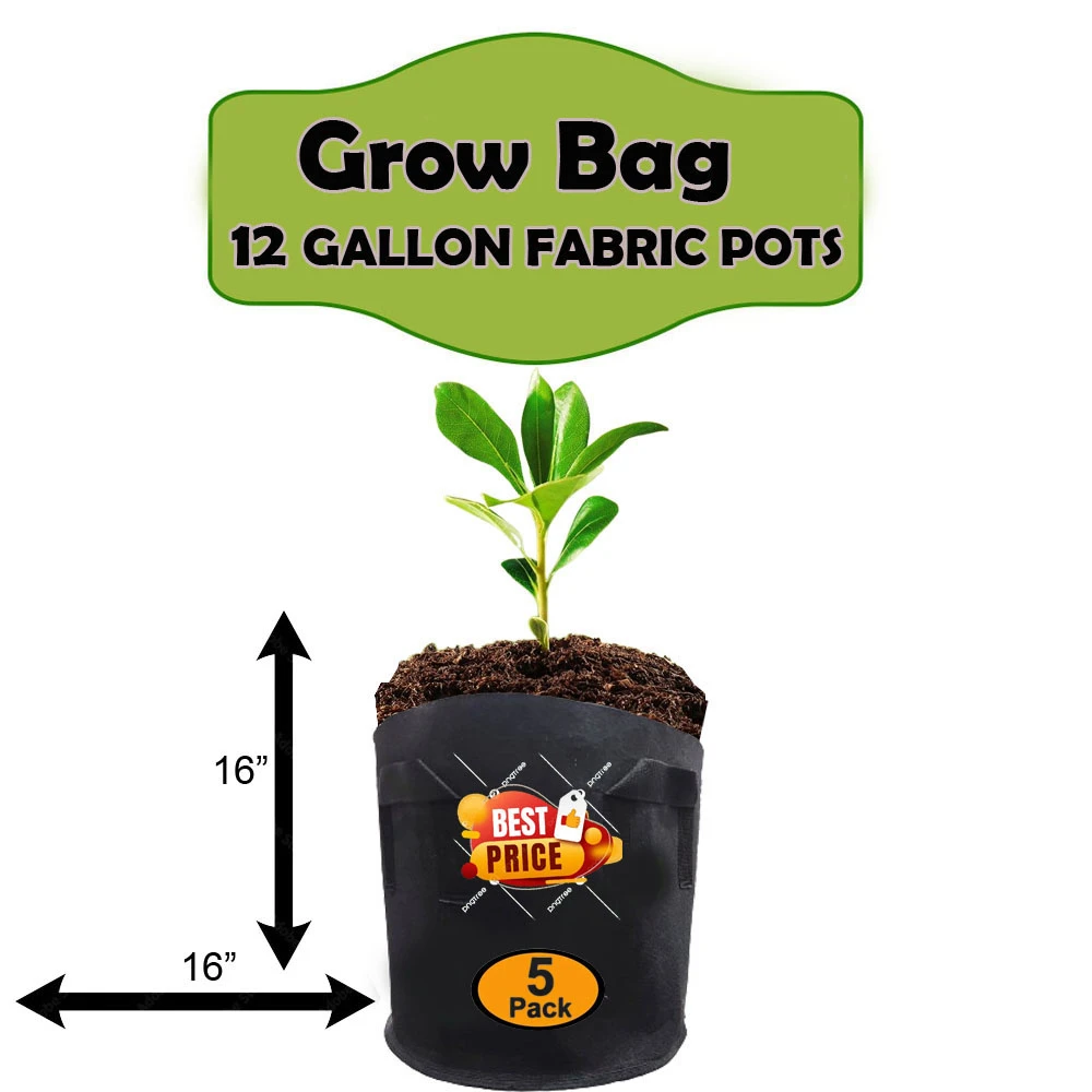 Pack Of 5 Grow Bag I 12 Gallon Fabric grow bag 16X16 I Plant Bag I for Kitchen Gardening (OtZ9) price in Pakistan