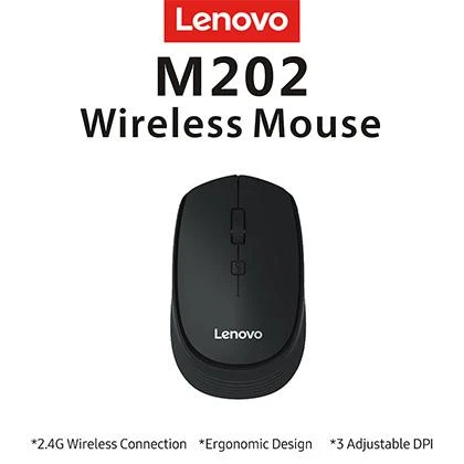 Lenovo M202 2.4GHz Wireless Mouse Office Mouse 4 Keys Mute Mice Ergonomic Design with 3 Adjustable DPI for PC Laptop Black price in Pakistan