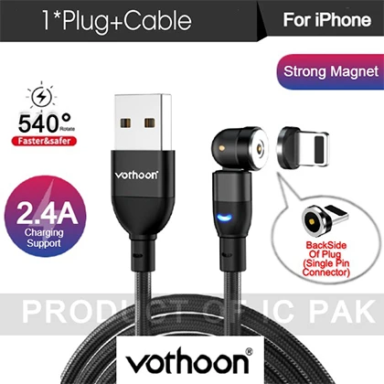 Vothoon 2.4A Magnetic Charging Cable – 1M Cable – 2 in 1 – Nylon Cable – LED Indicator – Android Cable – Micro USB – Type C – Magnetic Cable – 360 Degree Rotations price in Pakistan
