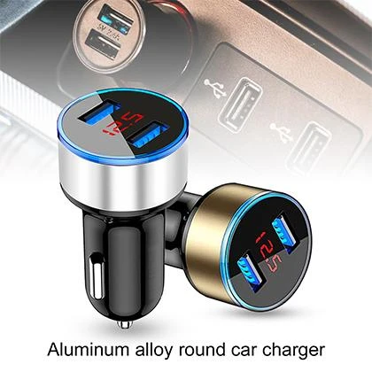3.1A Dual USB Car Charger Voltage Display Round Aluminium Alloy Fast Charger Adapter for Sedan price in Pakistan